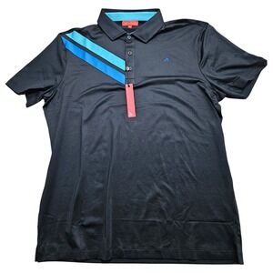 REDVANLY Westin Polo Shirt Mens Large Black Blue Stripe PUREpoly R2506 NWT